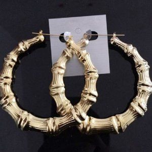 Bamboo Round Extra Large Pierced Gold Tone Pierced Earrings